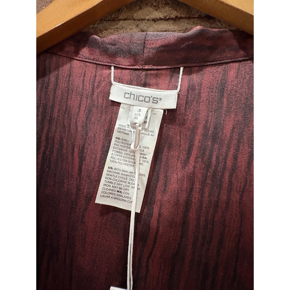 Chico's Marrakesh Long Kimono Ruana Burgundy Black Abstract Size 3 XL NWT - Picture 3 of 7